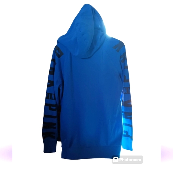PINK VS Oversized Full Zip Up Hoodie Royal Blue & Black Logos - Picture 3 of 3